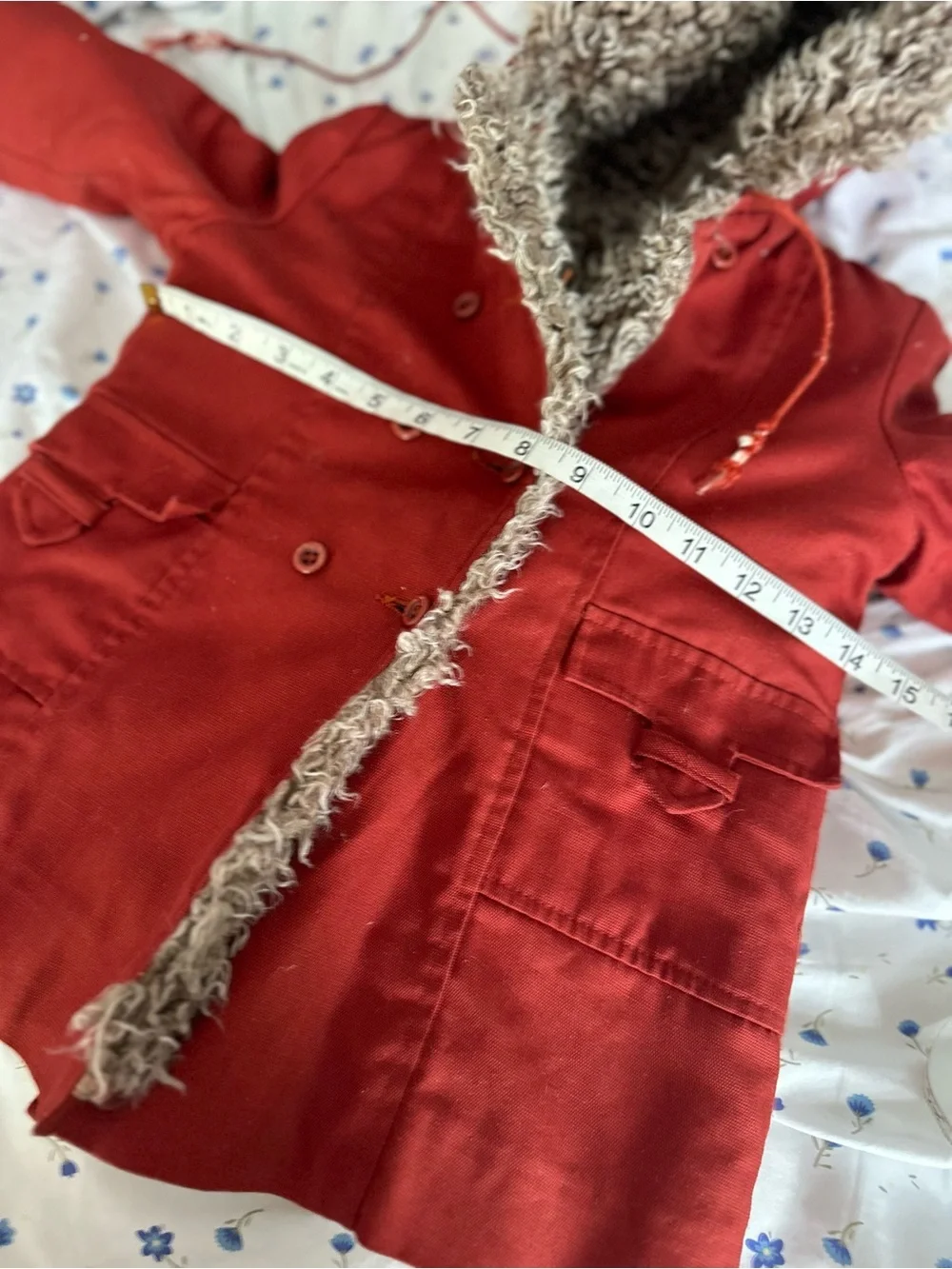 VTG 60s Kids Rainbow faux fur Lined Red canvas Hooded Parka Winter jacket.